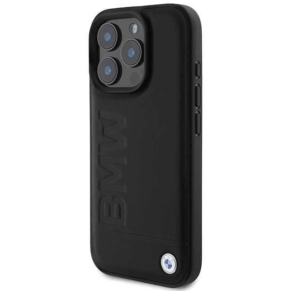 BMW Læder Hot Stamp MagSafe-etui til iPhone 16 Pro, Sort