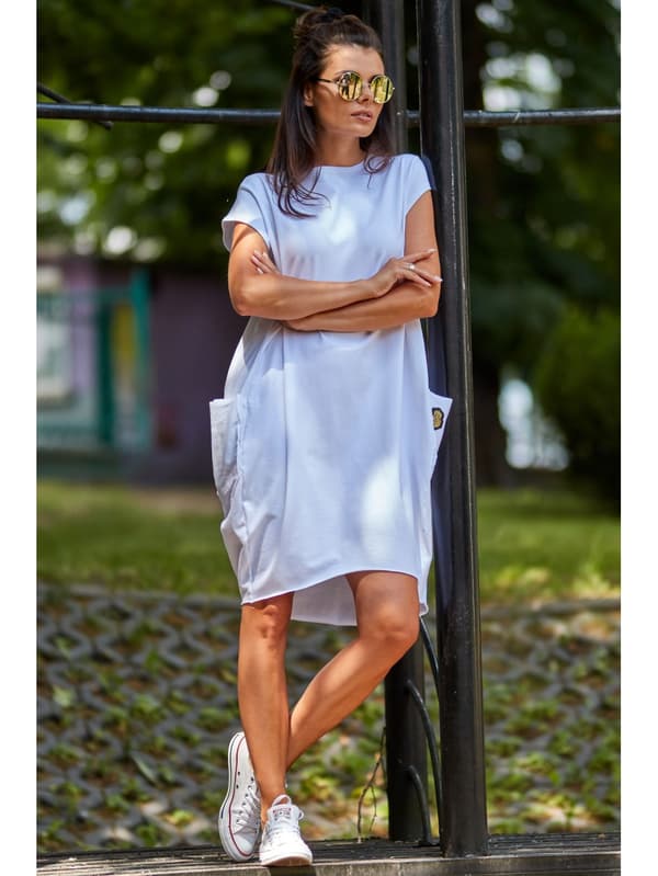 Oversized bomuldsboblekjole, hvid L/XL