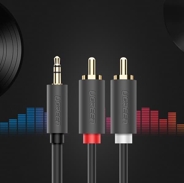 Ljudkabel 3,5 mm minijack (hane) - 2RCA (hane) 5 m - grå