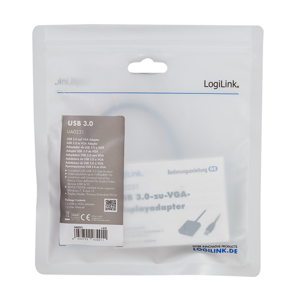 USB 3.0 til VGA 1080p adapter, sort, 0,15m - LogiLink