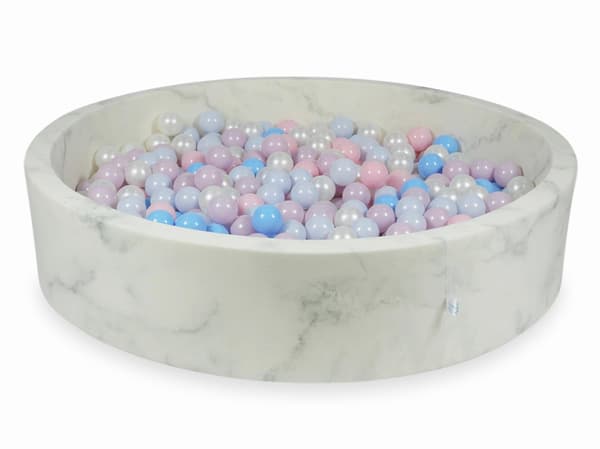 Tør pool 130x30 marmor med 600 bolde: lyserød, lyserød perle, lyseblå perle, lyseblå, perle