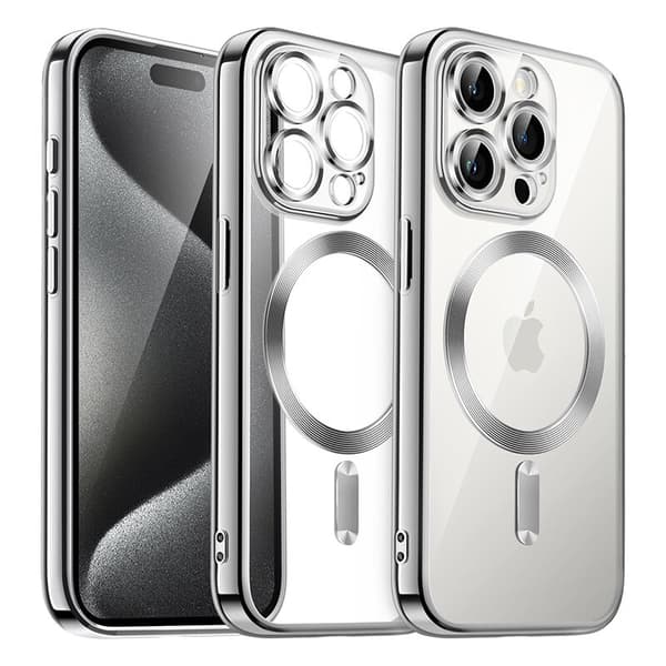 iPhone 15 Pro-skal, Electro MagSafe, Silver + Skärmskydd