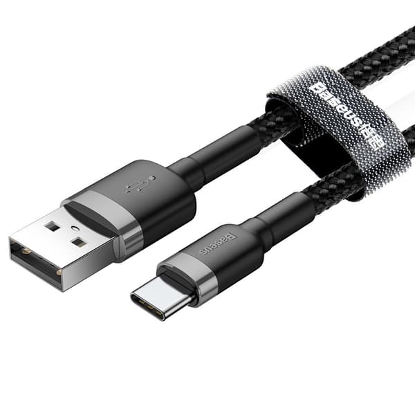 Kestävä nailonkaapeli USB-C 2A 3M musta ja harmaa
