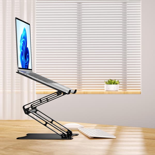 SÆT: Aluminium laptop-stativ + smartphone-stativ - sort