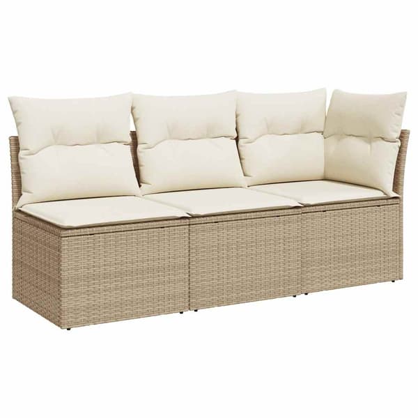 vidaXL 3-sits trädgårdssoffa med kuddar, beige, polyrotting