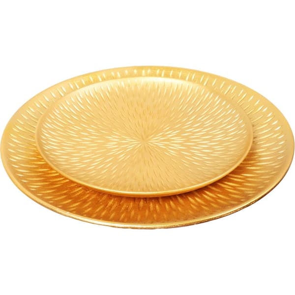 Sæt med 2 runde træbrikker i guld, diameter 40 cm og 30 cm