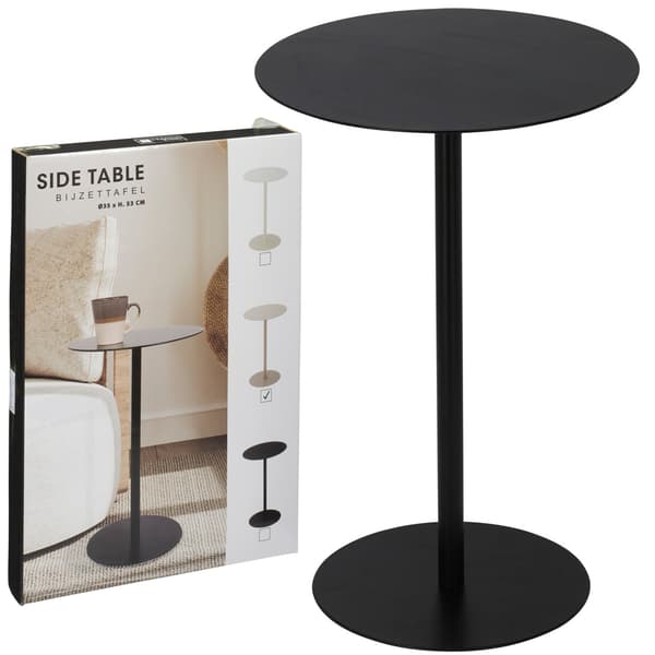 Rundt metal sidebord, sort