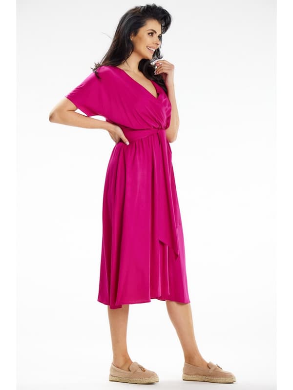 Wrap midikjole med kimonoærmer, fuchsia S