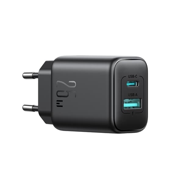 USB-C ja USB-A 25W SFC PPS PD -seinälaturi - musta