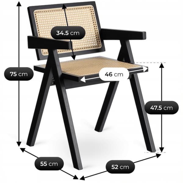 MADERA Træstol Sort/Beige Gennembrudt Klassisk Retro