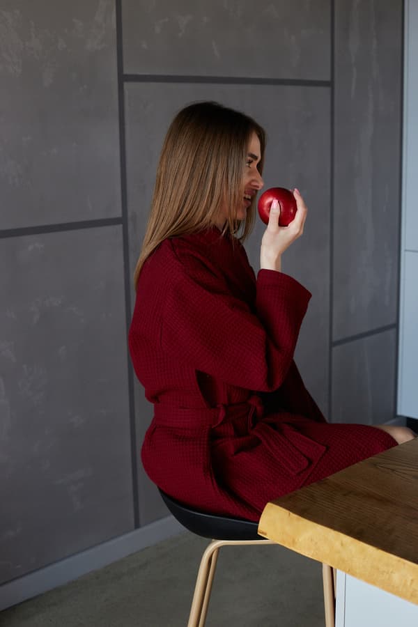 Lang tynd unisex badekåbe, bomuld, hurtigttørrende, rød, 3XL