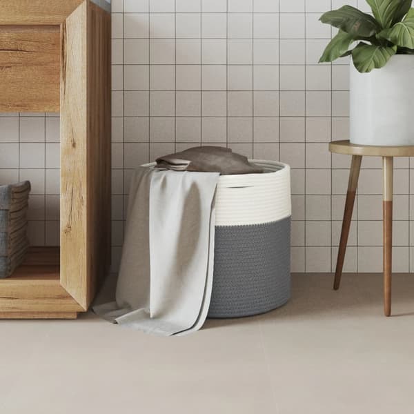 vidaXL Förvaringskorg grå och vit Ø40x35 cm bomull