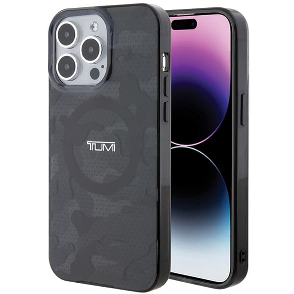 Tumi Camo Print MagSafe -kotelo iPhone 15 Prolle, harmaa