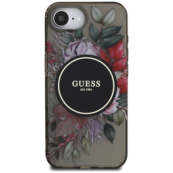 Guess IML Flowers MagSafe-etui til iPhone 16e / 17e, sort