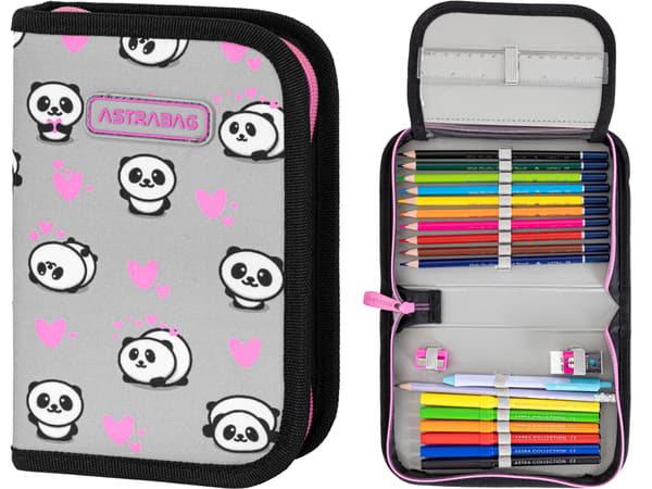 Penalhus med dobbelt klap og tilbehør Skolepanda Bamse Hjerte astrabag