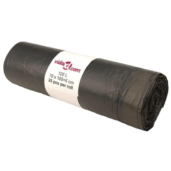 vidaXL affaldsposer, snøre, 250 stk., sorte, 120 l