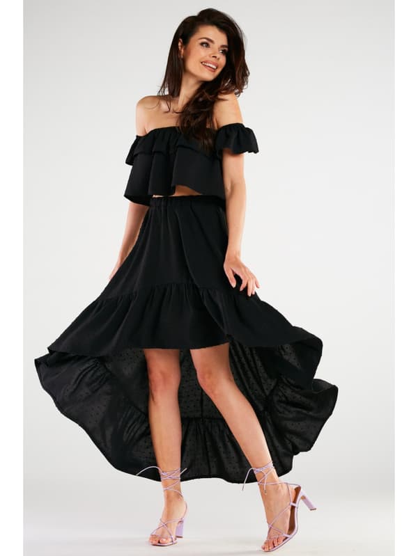Sommer asymmetrisk maxinederdel, sort L/XL
