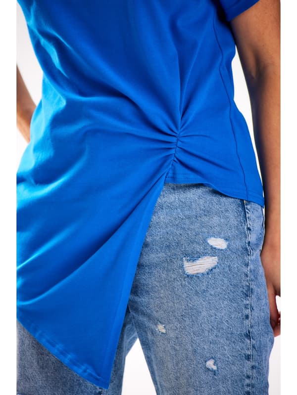 Asymmetrisk kortärmad bomullsblus, blå L/XL
