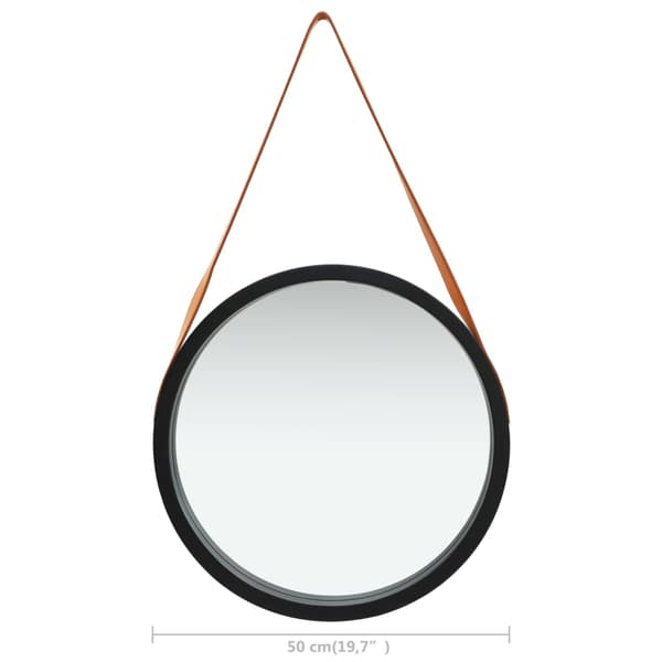 vidaXL vægspejl med strop, 50 cm, sort