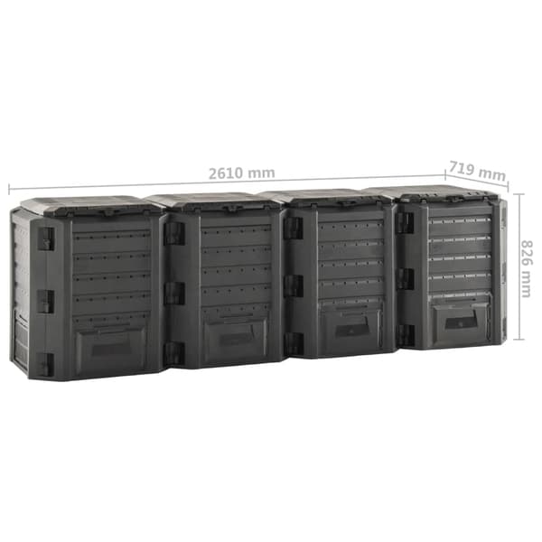 vidaXL Havekomposter, Sort, 1600 L