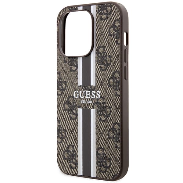 Guess 4G Printed Stripes MagSafe-etui til iPhone 15 Pro, brun/brun
