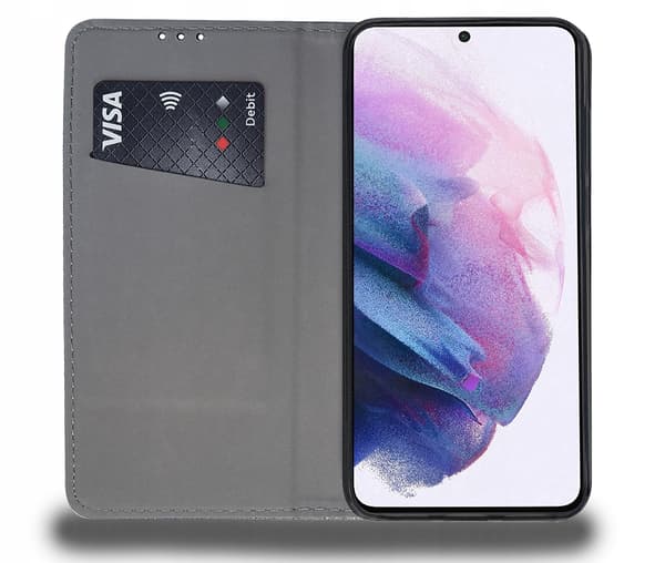 Etui til SAMSUNG S21 PLUS/S21+ SMART BOOK MAGNET SORT + GLAS