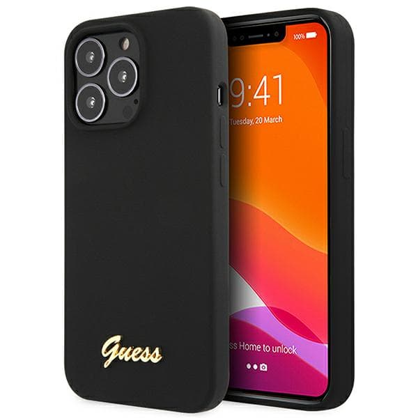 Guess Silikone Script Guld Logo cover til iPhone 13 Pro Max, sort/sort