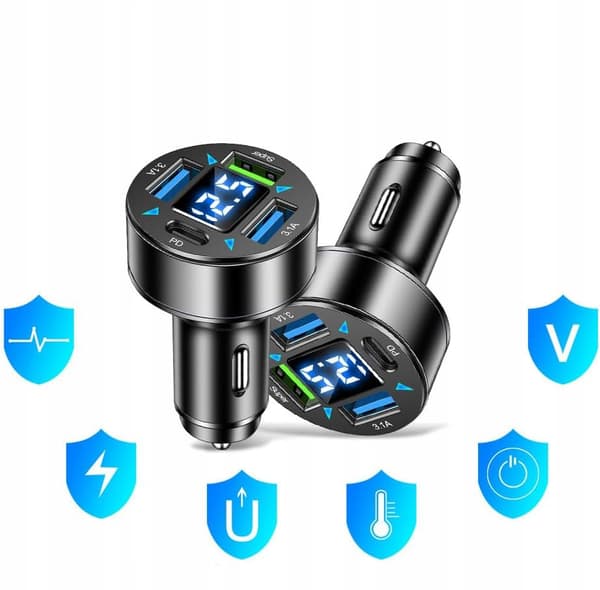 Hurtig biloplader 4x USB PD QC3.0 USB C 66W