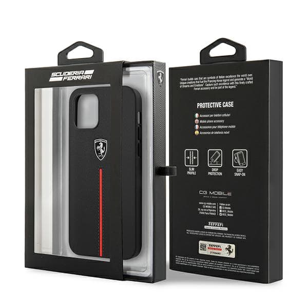 Ferrari Off Track Læder Nylon Stripe Cover til iPhone 12 Pro Max, Sort