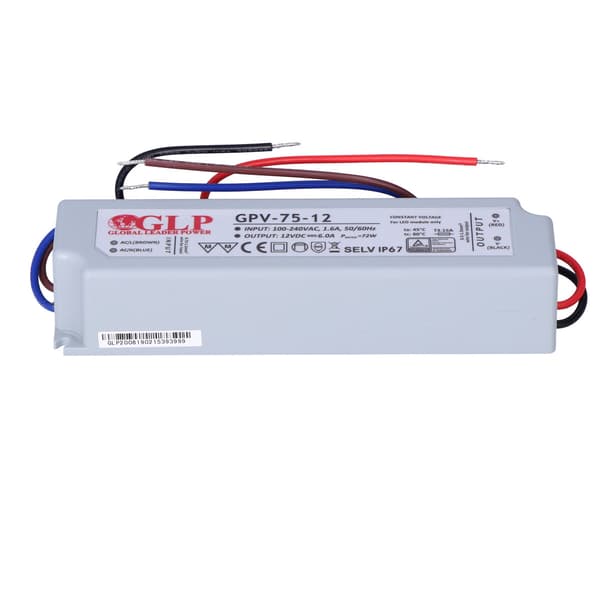 GLP LED strømforsyning 12V, 6A, 75W