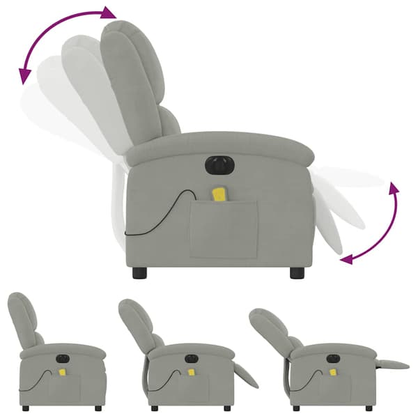 vidaXL Elektrisk massagefåtölj ljusgrå sammet