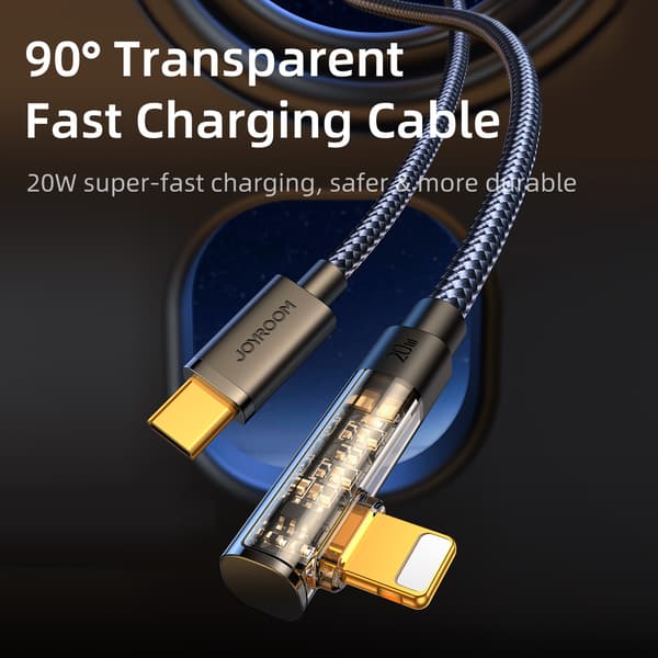 Vinklad kabel för iPhone USB-C - Lightning 20W 480 Mbps 1,2m blå