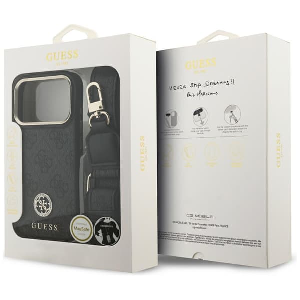 Guess 4G Strass Logo & Store Rem Metalknapper MagSafe-cover til iPhone 17 Pro Sort