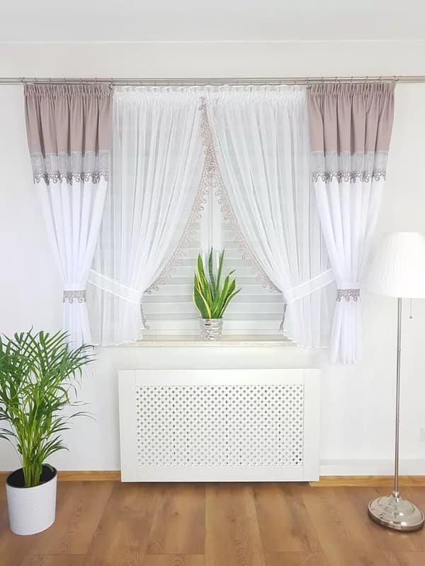 Gardin med draperier, dekorationsset - ljunggrå