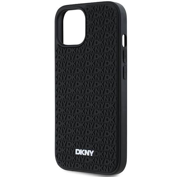 DKNY 3D Rubber Repeat Pattern-skal till iPhone 15, Svart