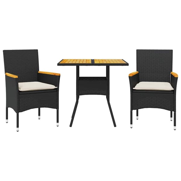 vidaXL havemøbelsæt med 3 dele og hynder, sort, polyrattan
