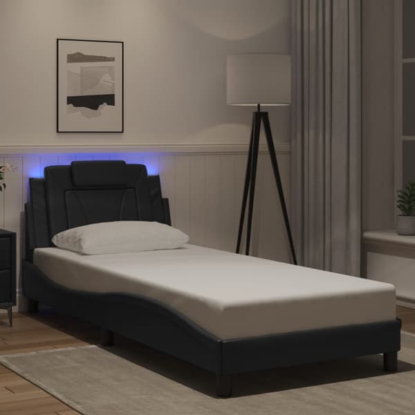 vidaXL sengestel med LED sort 90x190 cm kunstlæder