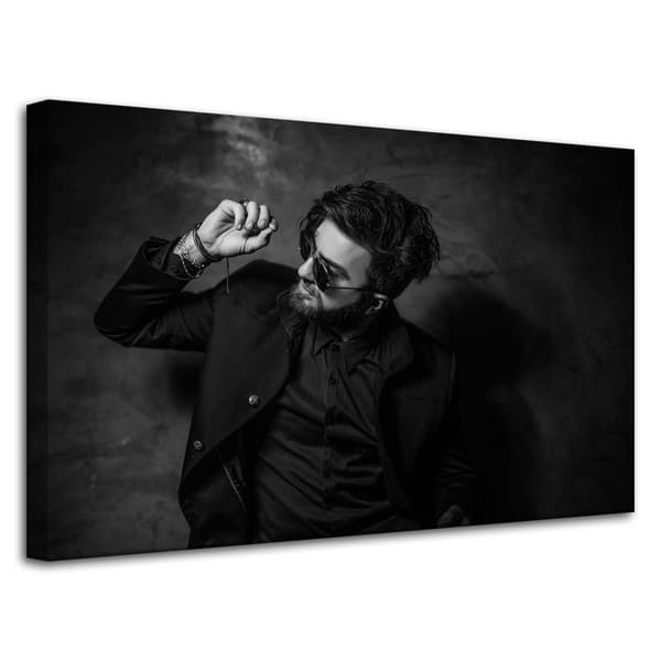 Lærredstryk Sort-hvid Mand 80x50 cm