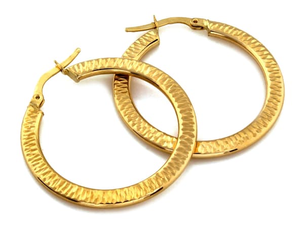 Guldøreringe 585 brede dekorerede ringe 2,92 g moderne design klassisk 14 karat