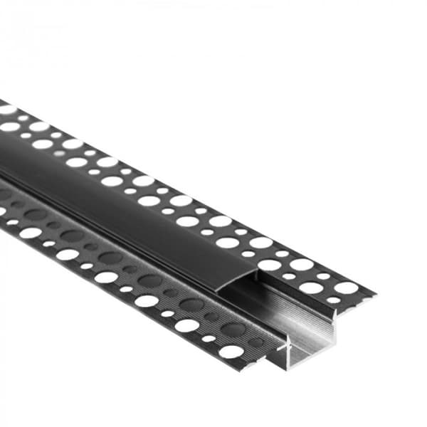 LED Strip Profil Indbygget Aluminium Sort + Sort Afdækning 2m Ecolight