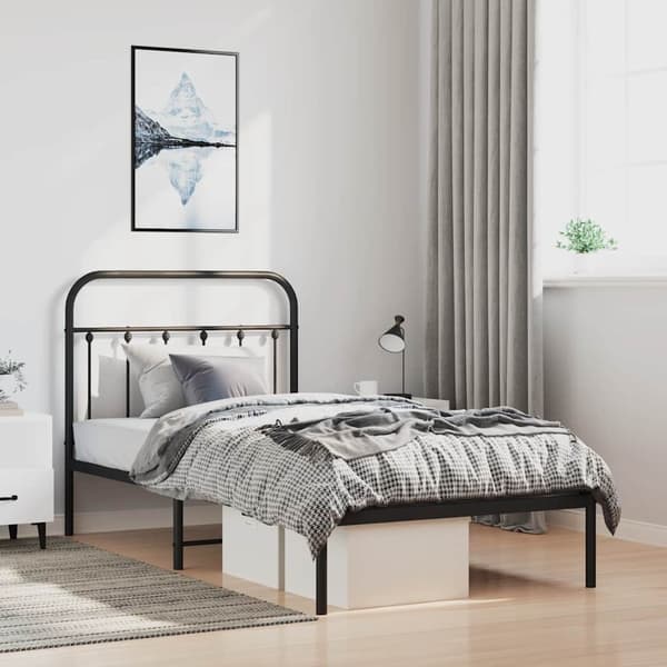 vidaXL metalsengestel med hovedgærde sort 100x190 cm