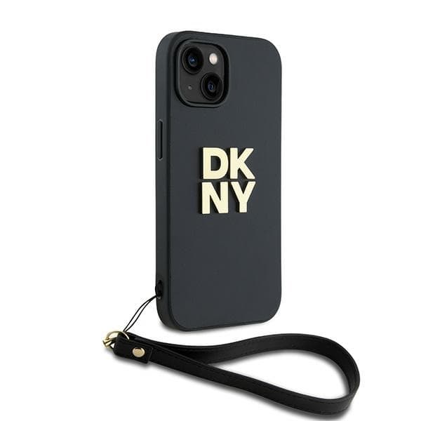 DKNY Wrist Strap Stock Logo-cover til iPhone 15, sort