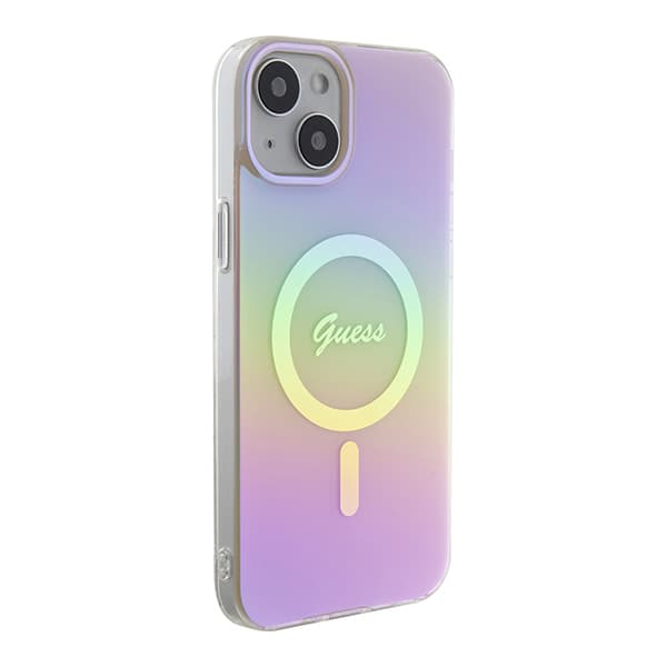 Guess IML Iridescent MagSafe-etui til iPhone 15 Plus, lyserød