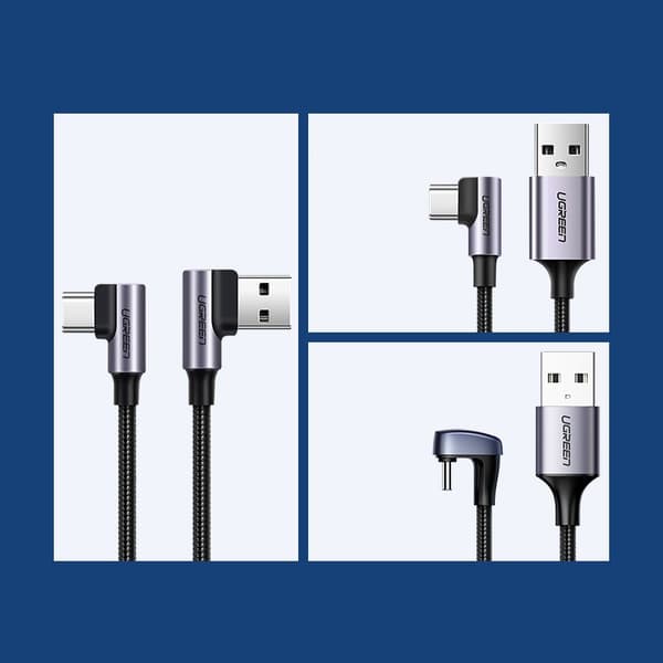Vinklet USB - USB-C QC 3.0 3A 1m gråt kabel