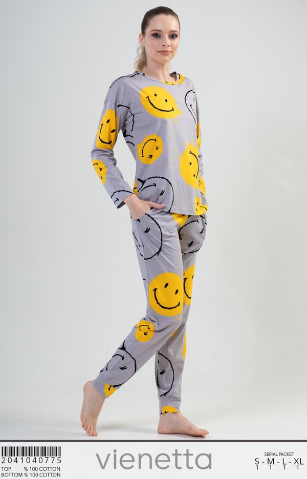 Dampyjamas i bomull, lång, XL, Vienetta