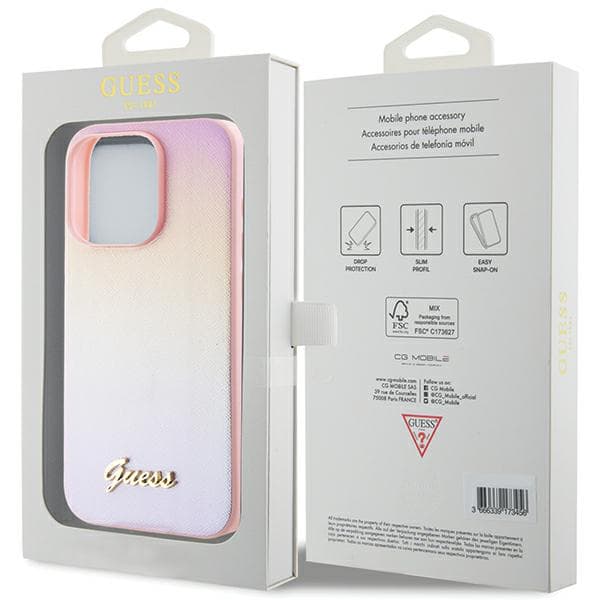 Guess Saffiano Iridescent Script-skal till iPhone 14 Pro, Rosa