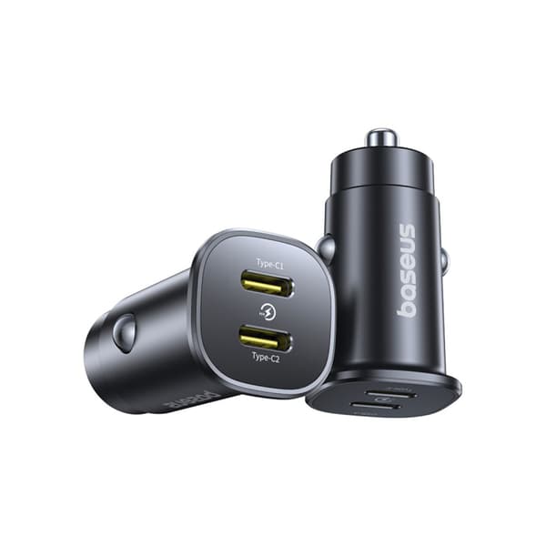 Biloplader 2 x USB-C 30W - sort