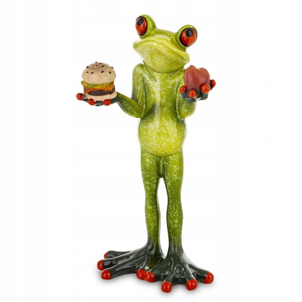 GRØN FRØ med hamburger og æble dekorativ figur