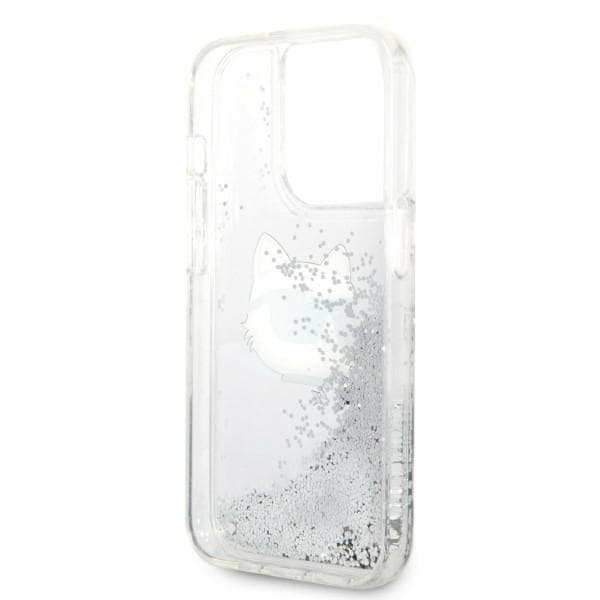 Karl Lagerfeld Glitter Choupette Head-etui til iPhone 14 Pro, sølv