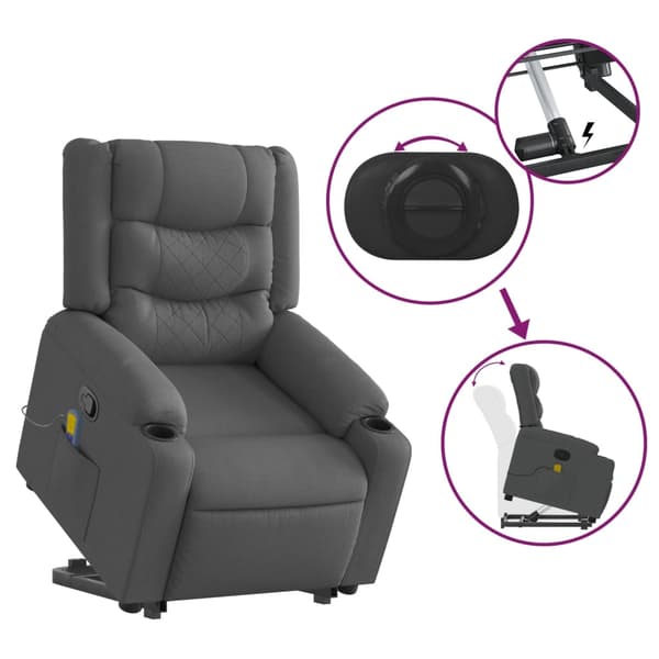 vidaXL Lyftbar massagefåtölj mörkgrå tyg